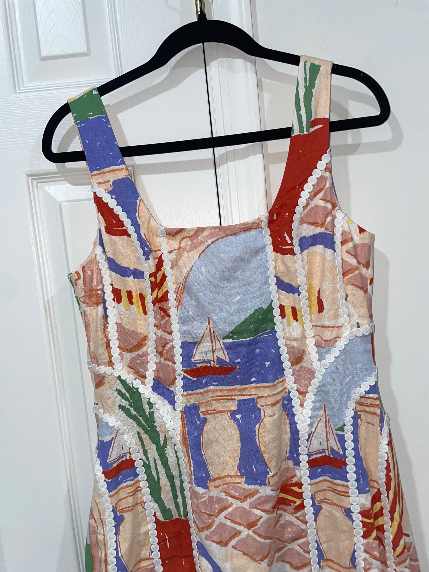 Christian Lacroix Linen Blend Scenic Coastal Print Maxi Dress Size Small