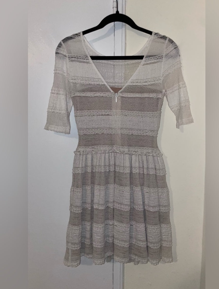BCBGMAXAZRIA LOUE White Lace Fit & Flare Mini Dress With Pockets Size XS $268
