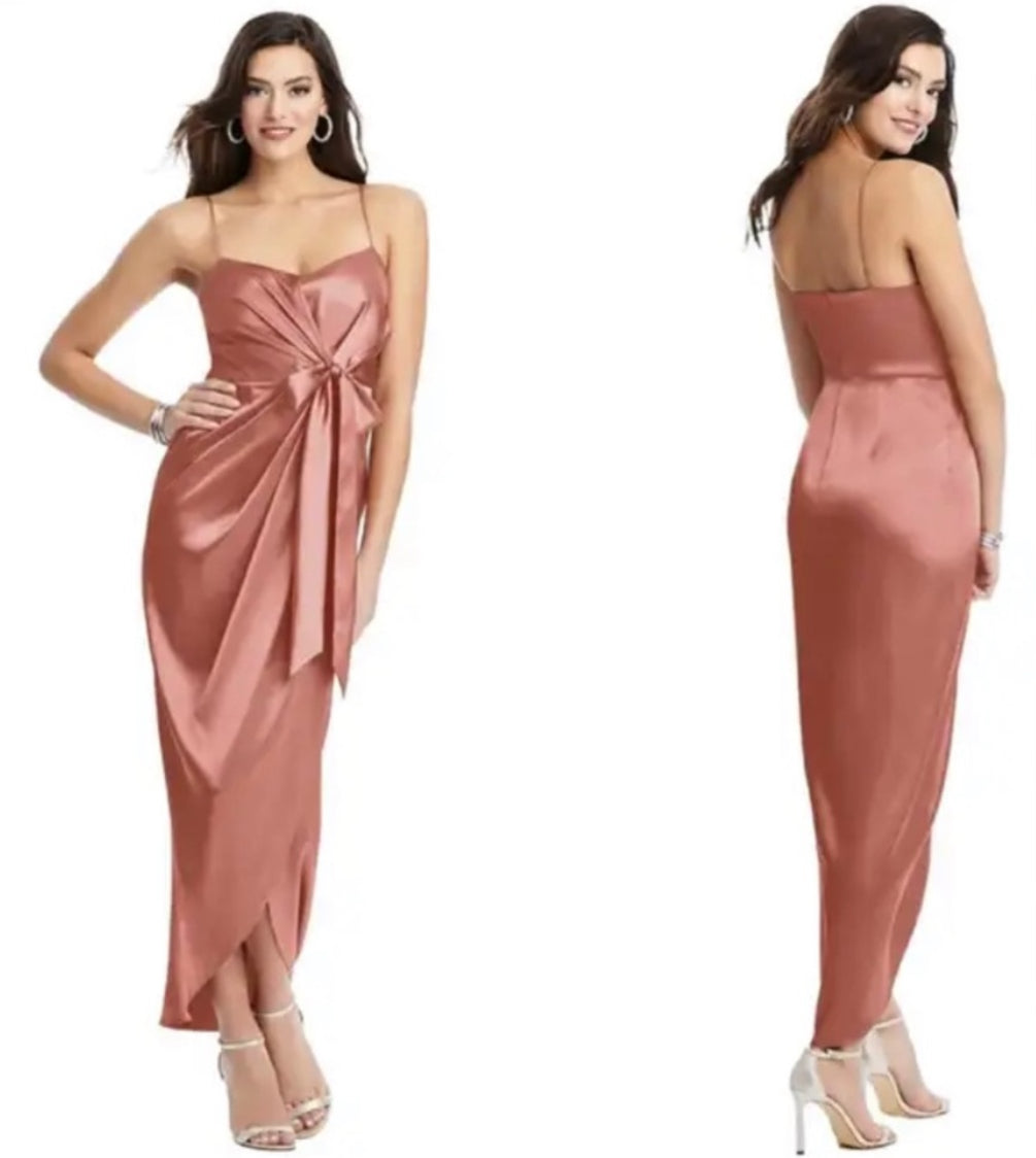 After Six Midi Charmeuse Dress Draped Tulip Skirt Desert Rose Size 18 $227