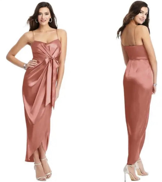 After Six Midi Charmeuse Dress Draped Tulip Skirt Desert Rose Size 18 $227