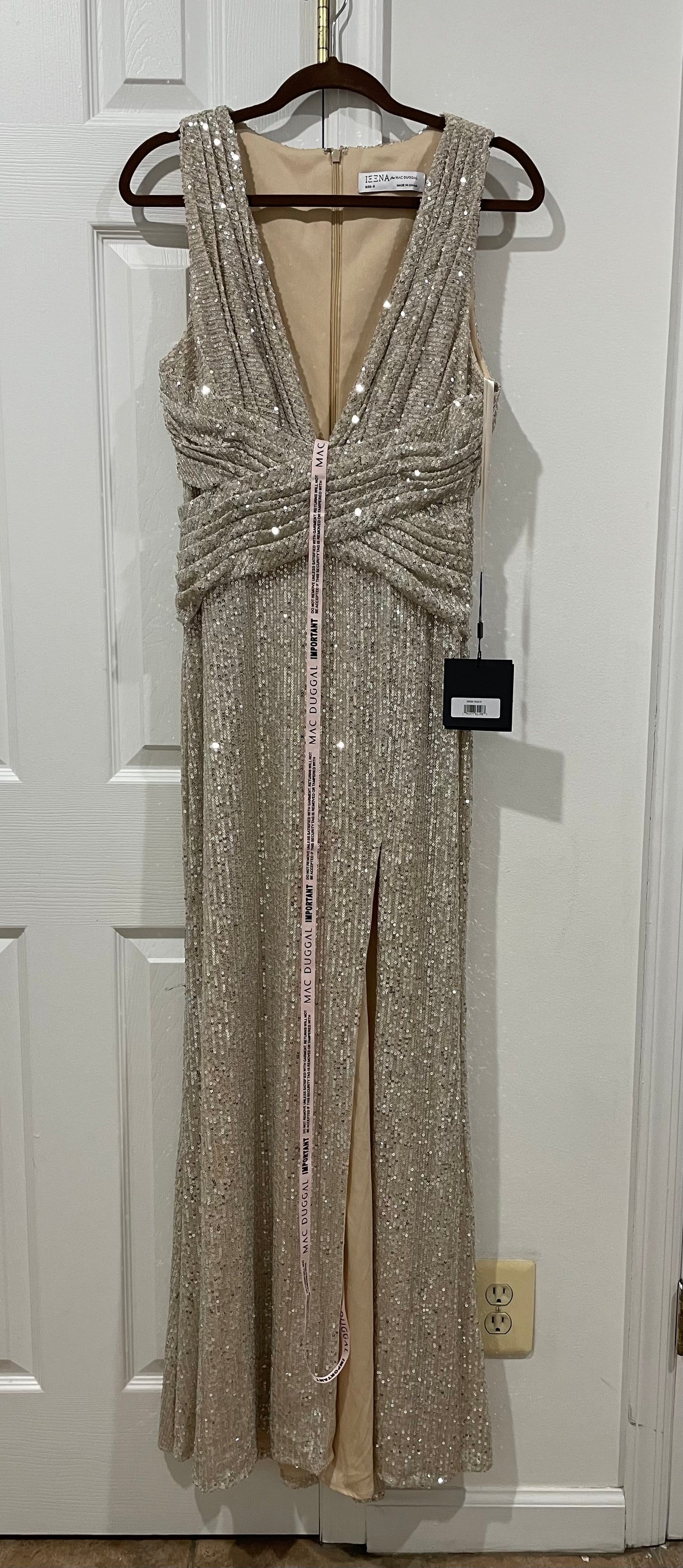 NWT Leena Mac Duggal Sequin Sheath Gown Champagne Nude Dress Size 8 $398 26598