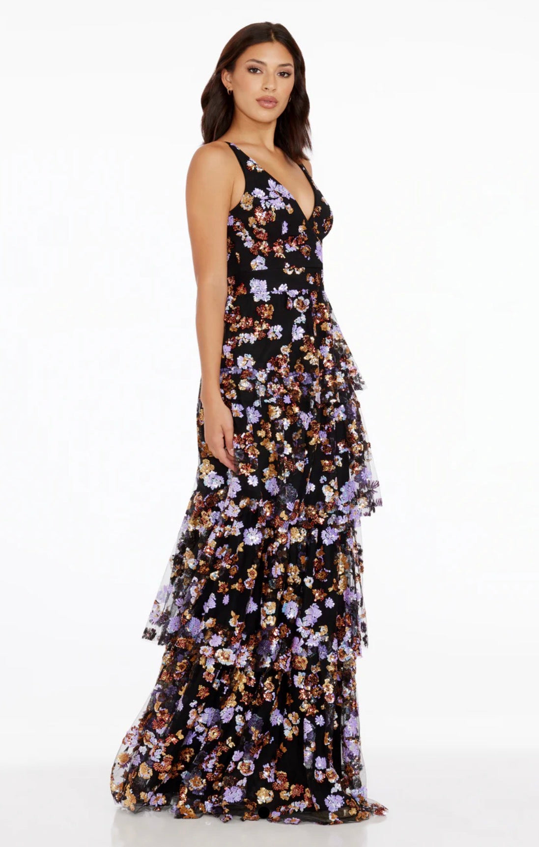 Dress The Population Lorain Floral Sequin Tiered A-Line Gown Size XXL $698