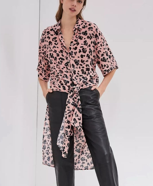 Maeve By Anthropologie Rita Printed Tunic Blouse Leopard Print Size Small
