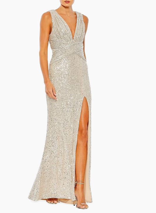 NWT Leena Mac Duggal Sequin Sheath Gown Champagne Nude Dress Size 8 $398 26598