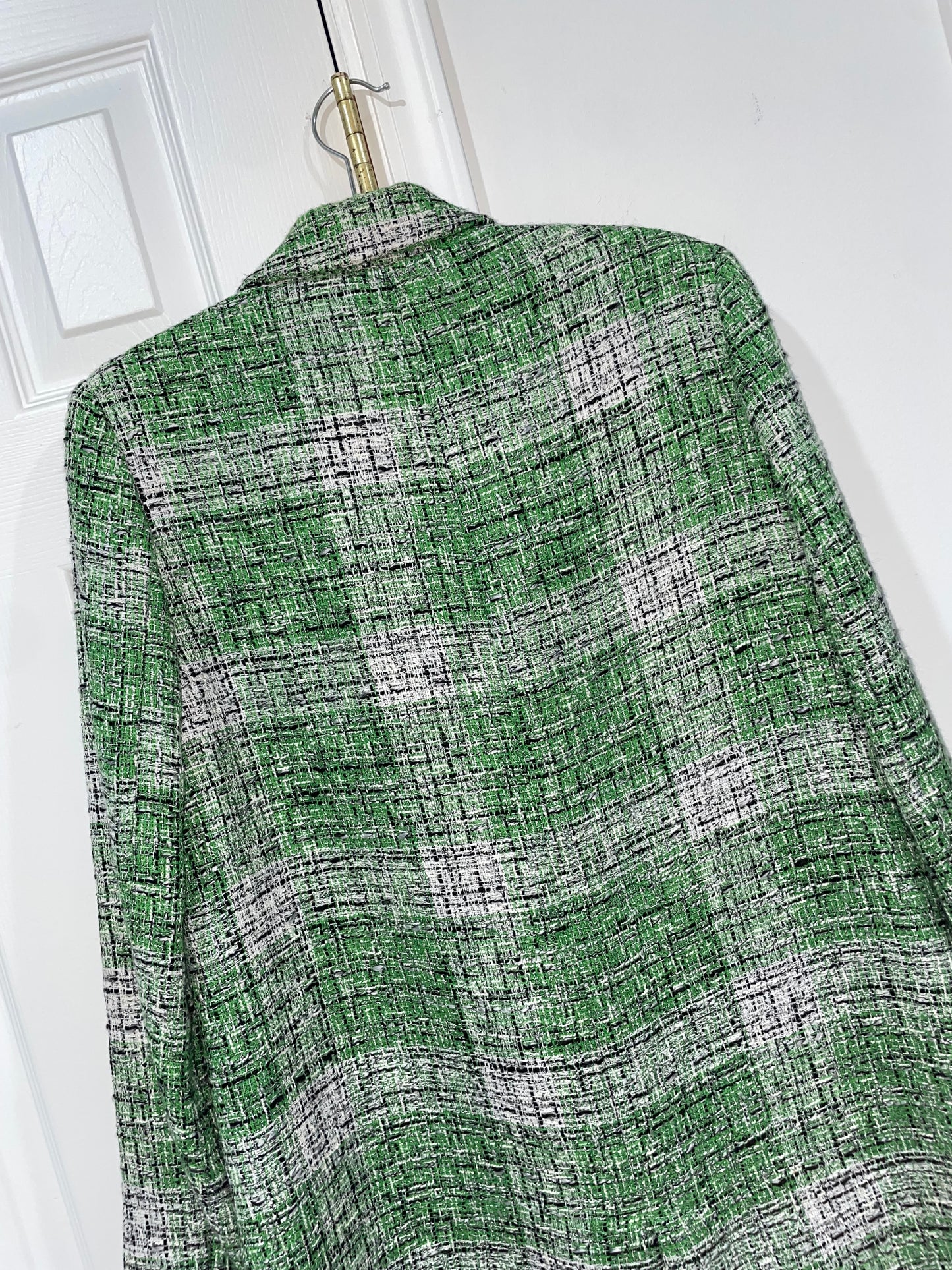 Zara Green Plaid Tweed Oversized Blazer Jacket Blogger’s Fave Size Small