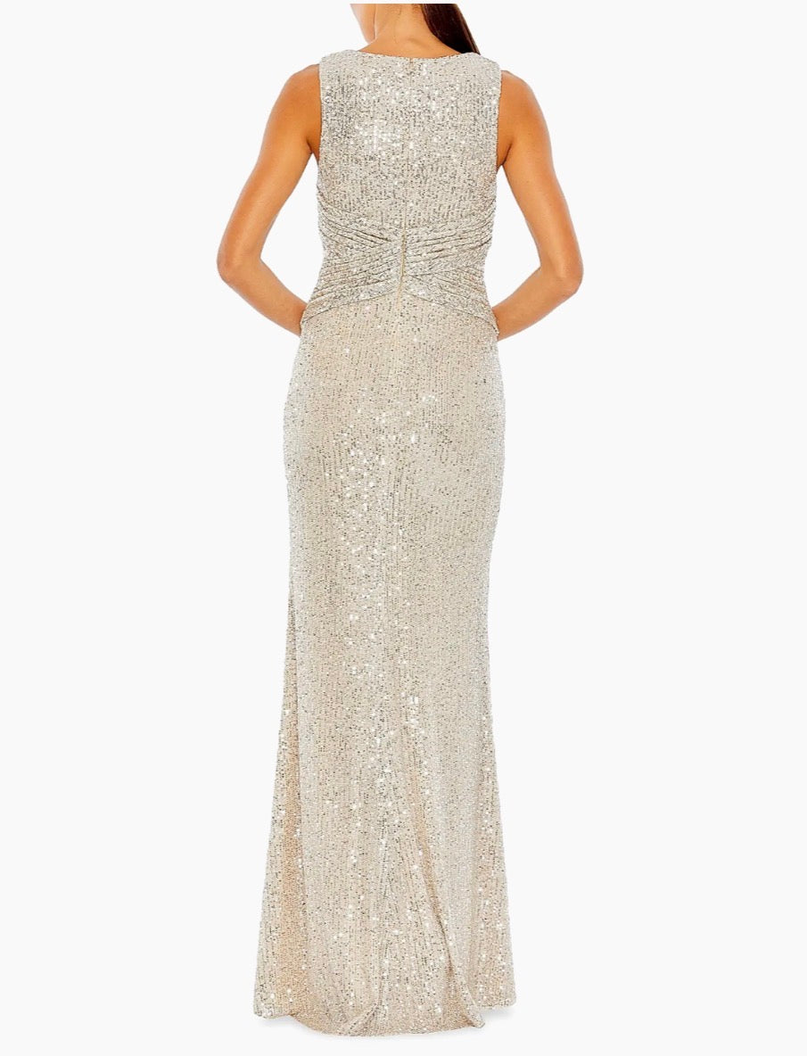 NWT Leena Mac Duggal Sequin Sheath Gown Champagne Nude Dress Size 8 $398 26598