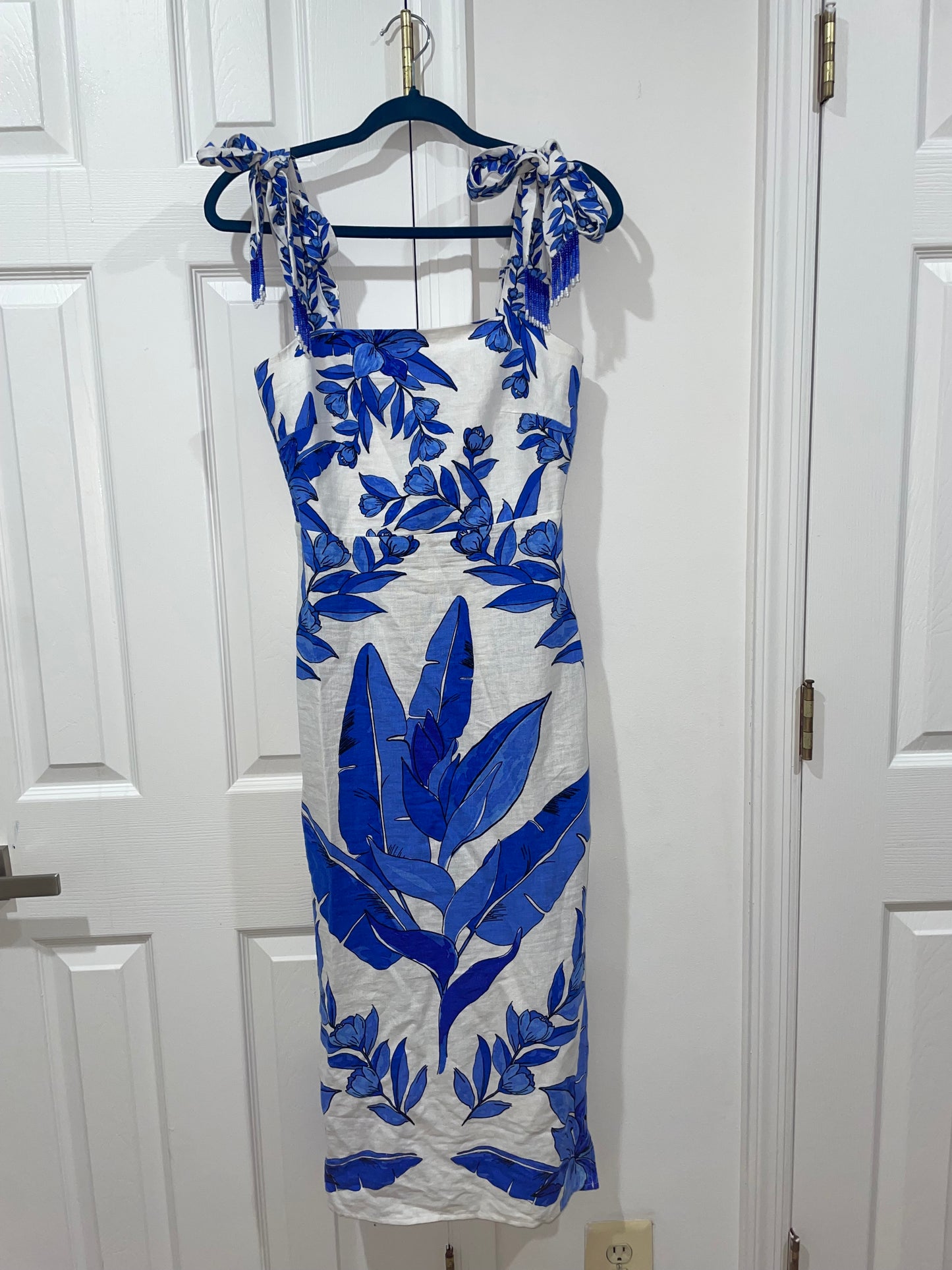 Calypso St. Barth Linen Blend Tropical Floral Midi Sheath Dress Size XS