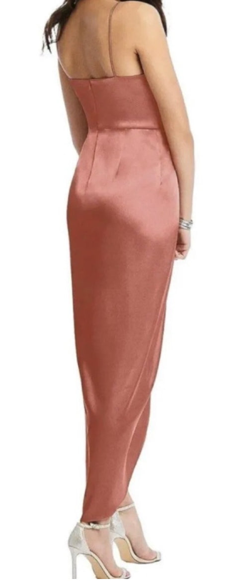 After Six Midi Charmeuse Dress Draped Tulip Skirt Desert Rose Size 18 $227