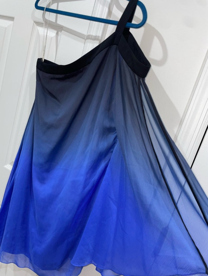 Halston Heritage Blue Ombré Chiffon Dress One Shoulder Size 8 $395