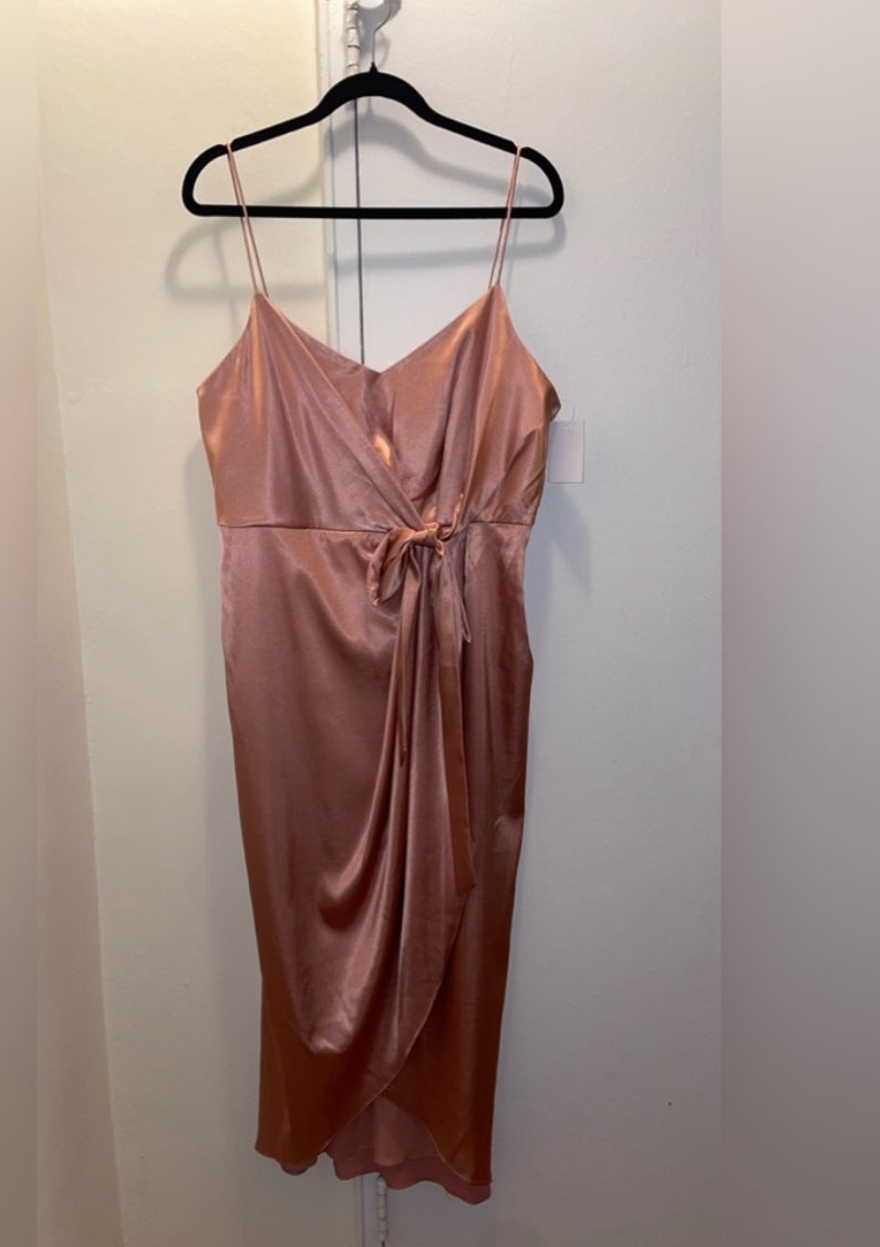 After Six Midi Charmeuse Dress Draped Tulip Skirt Desert Rose Size 18 $227