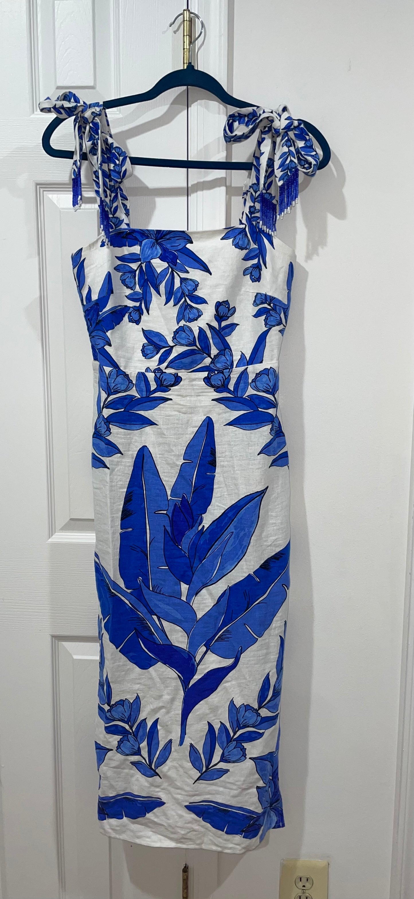 Calypso St. Barth Linen Blend Tropical Floral Midi Sheath Dress Size XS