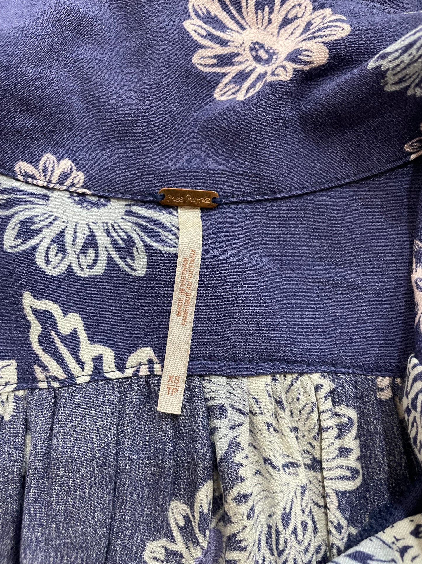 Free People Blue Hawaii Fit & Flare Floral Print Short Sleeve Mini Dress Size XS