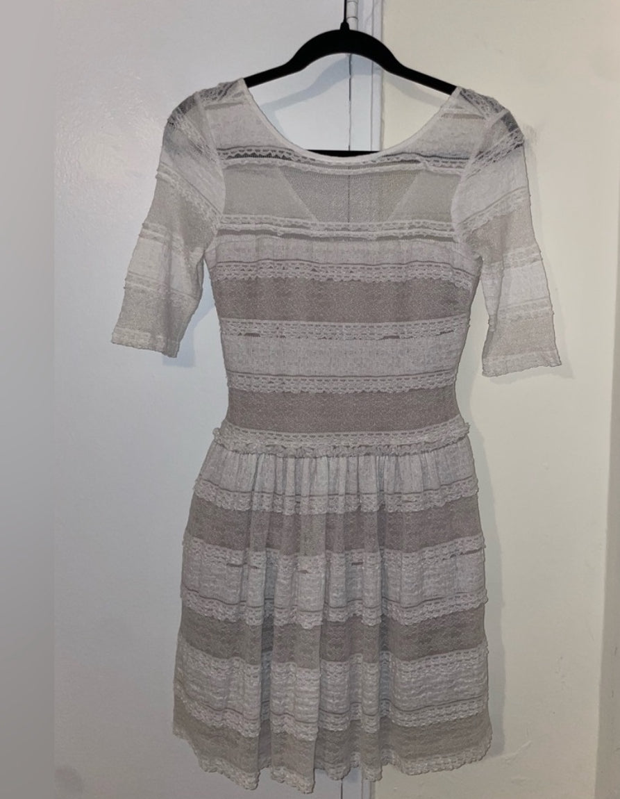 BCBGMAXAZRIA LOUE White Lace Fit & Flare Mini Dress With Pockets Size XS $268