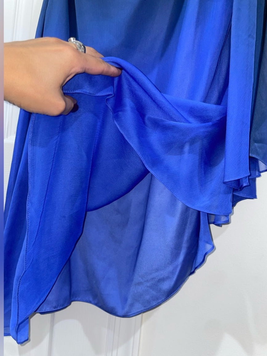 Halston Heritage Blue Ombré Chiffon Dress One Shoulder Size 8 $395