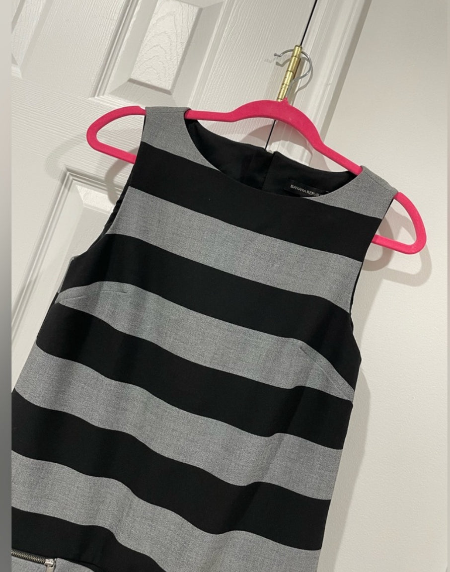 Banana Republic Black Gray Rugby Striped Asymmetric Mini Sheath Dress Sz 4 $140