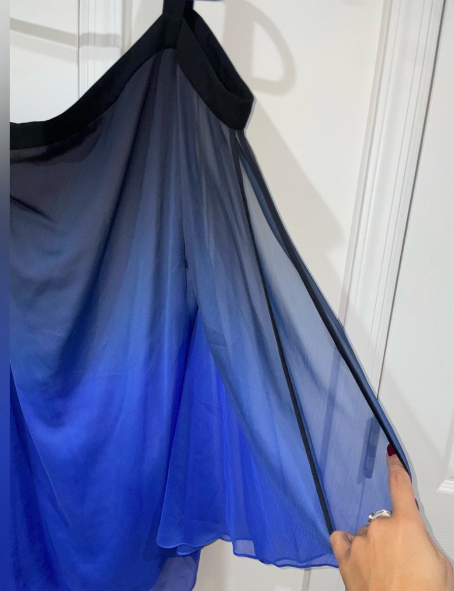 Halston Heritage Blue Ombré Chiffon Dress One Shoulder Size 8 $395