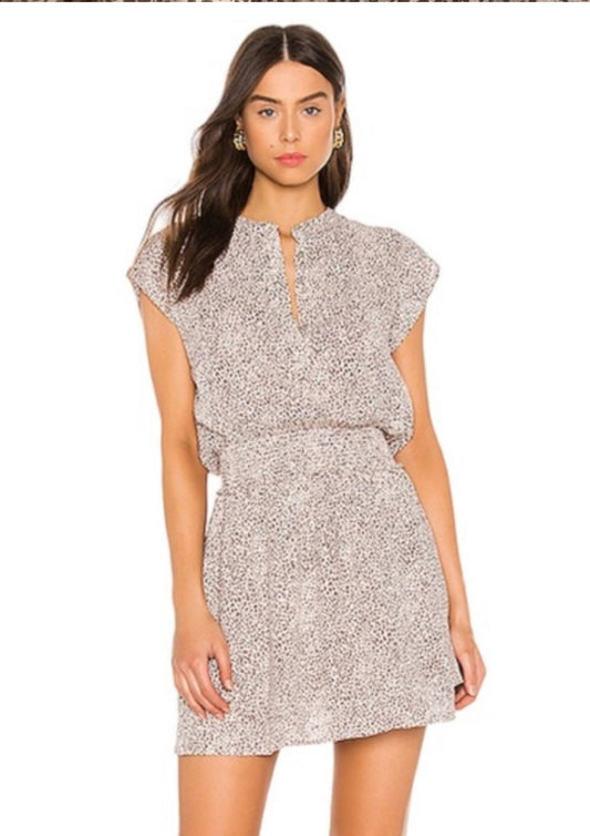 Rails Angelina Smocked Waist Tiered Mini Dress Sand Cheetah Linen Blend Size XS