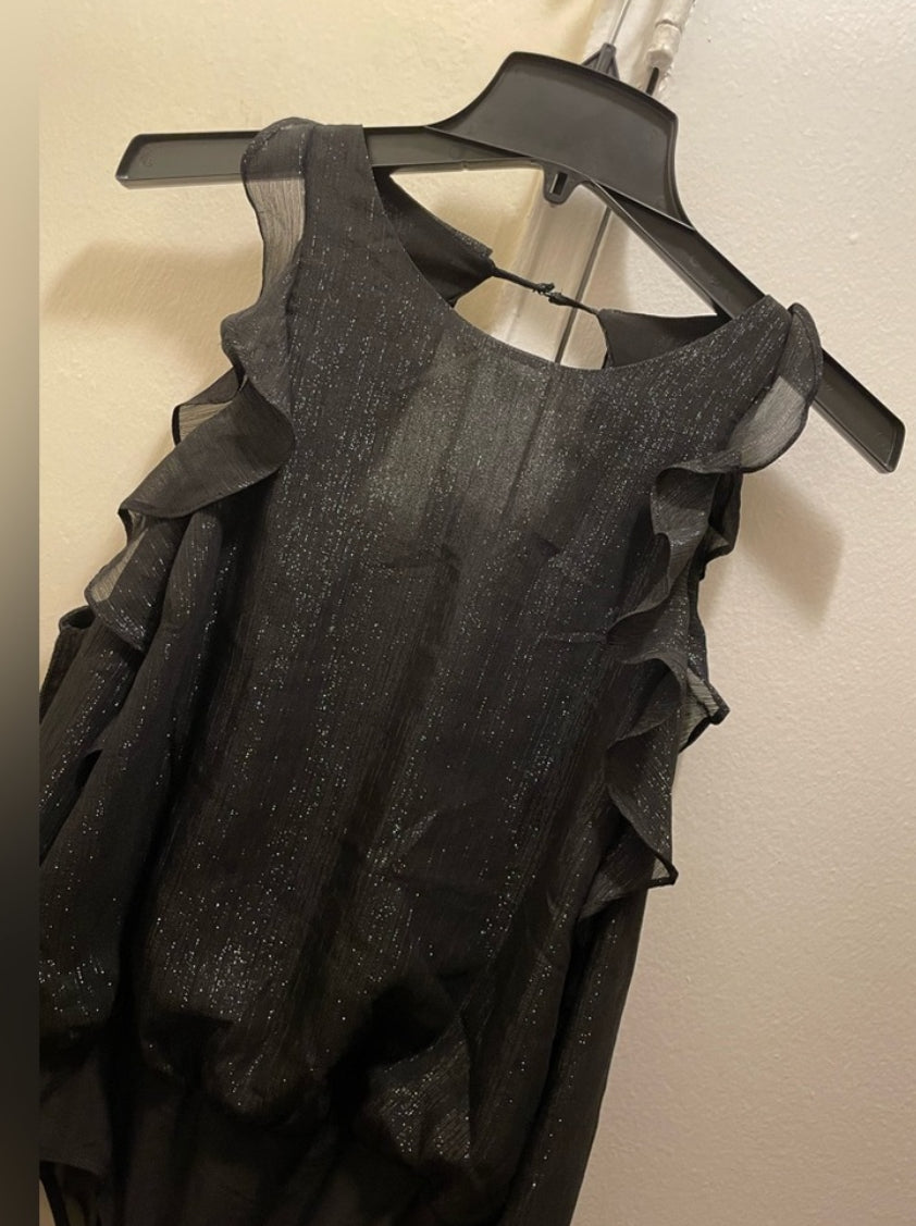 ASTR The Label Analesse Cold Shoulder Black Shimmer Bodysuit Top Sz Medium