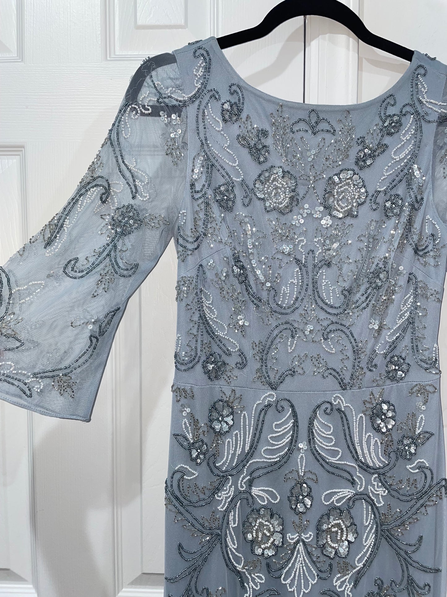 Aidan Mattox Light Blue Fully Beaded Gown Maxi Column Dress Size 4 $495