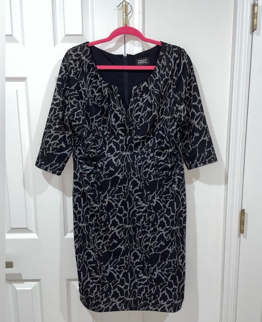 Adrianna Papell Black Gray Knit Ruched Sheath Dress Knee Length Size 14P