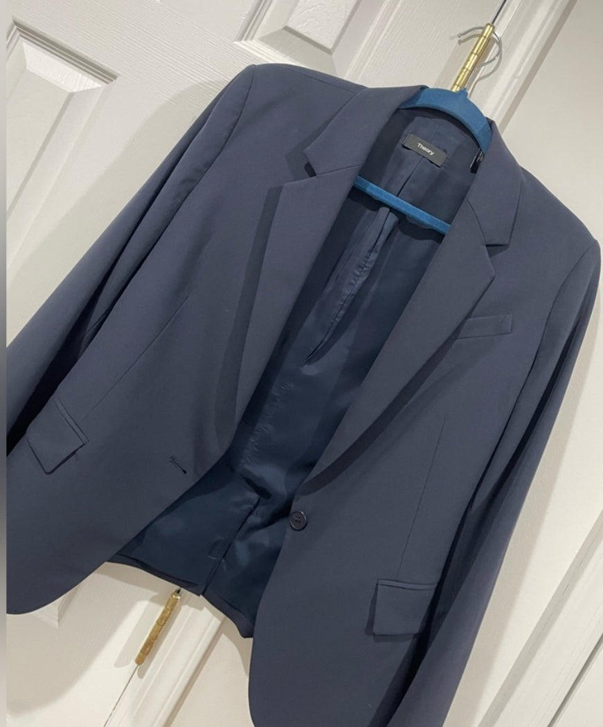 Theory Gabe N Edition Deep Blue Virgin Wool Slim Fit Blazer Size 10 $425