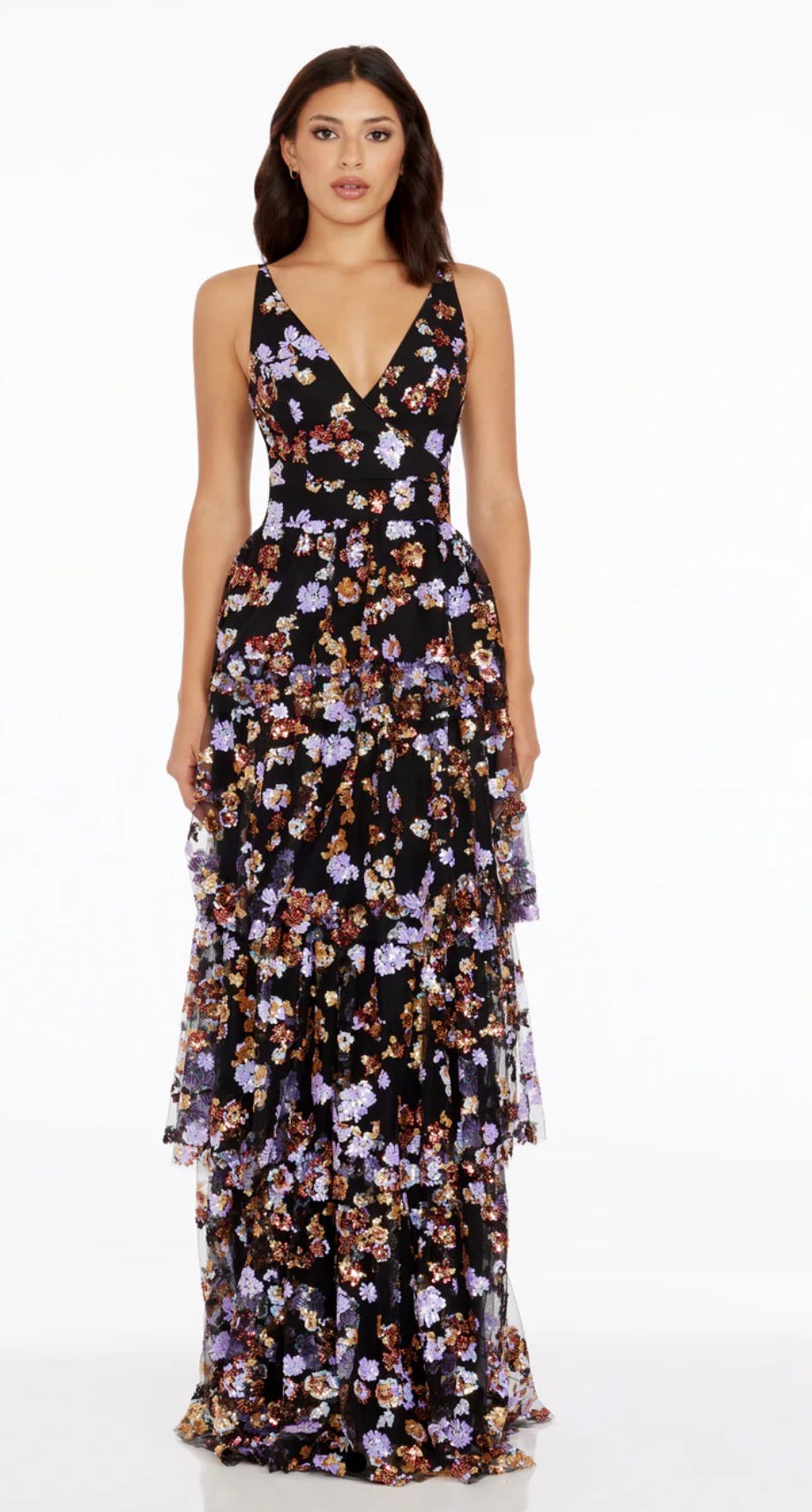 Dress The Population Lorain Floral Sequin Tiered A-Line Gown Size XXL $698
