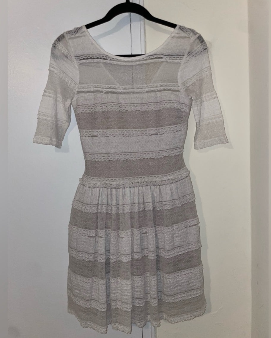 BCBGMAXAZRIA LOUE White Lace Fit & Flare Mini Dress With Pockets Size XS $268