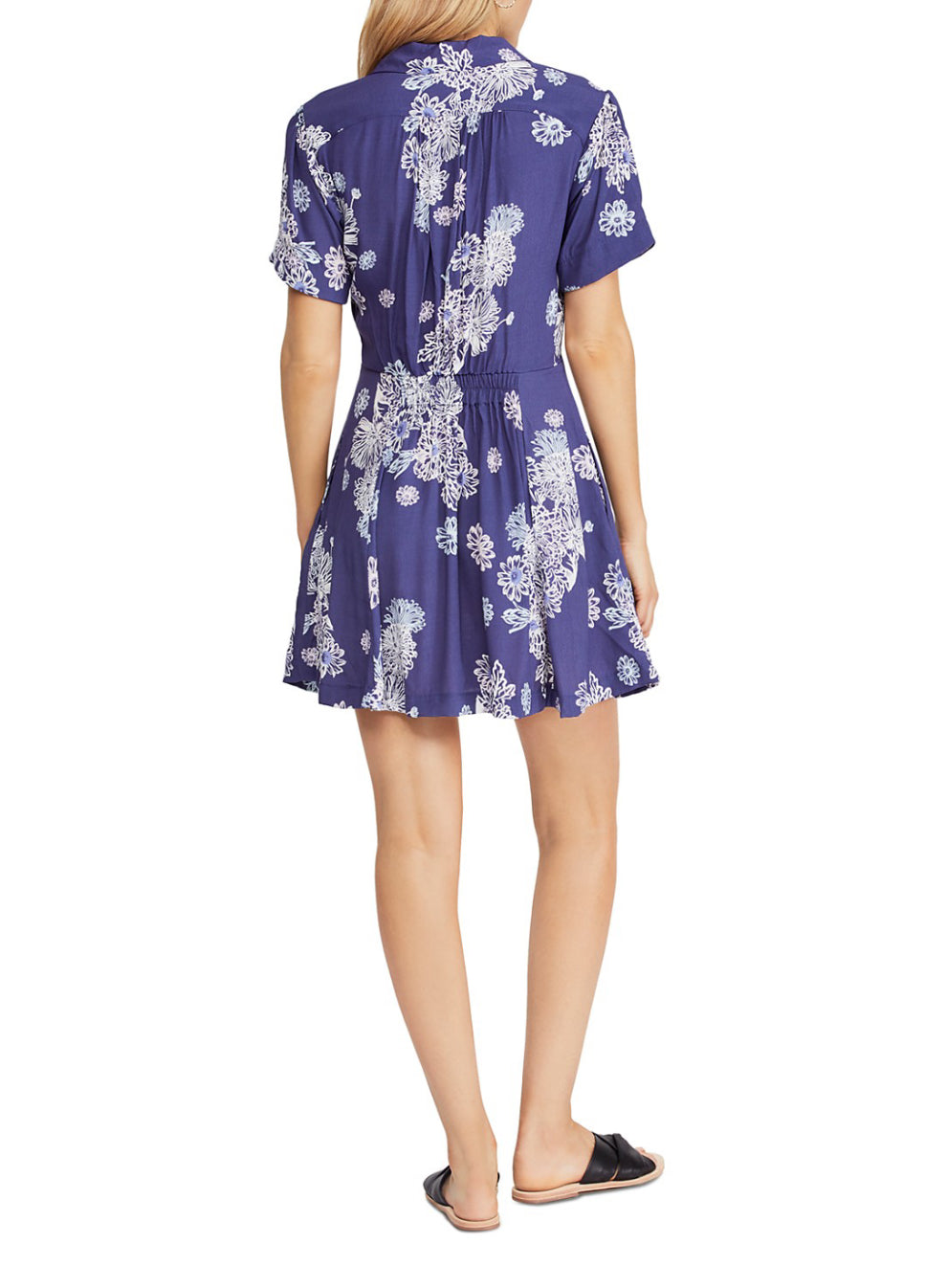Free People Blue Hawaii Fit & Flare Floral Print Short Sleeve Mini Dress Size XS