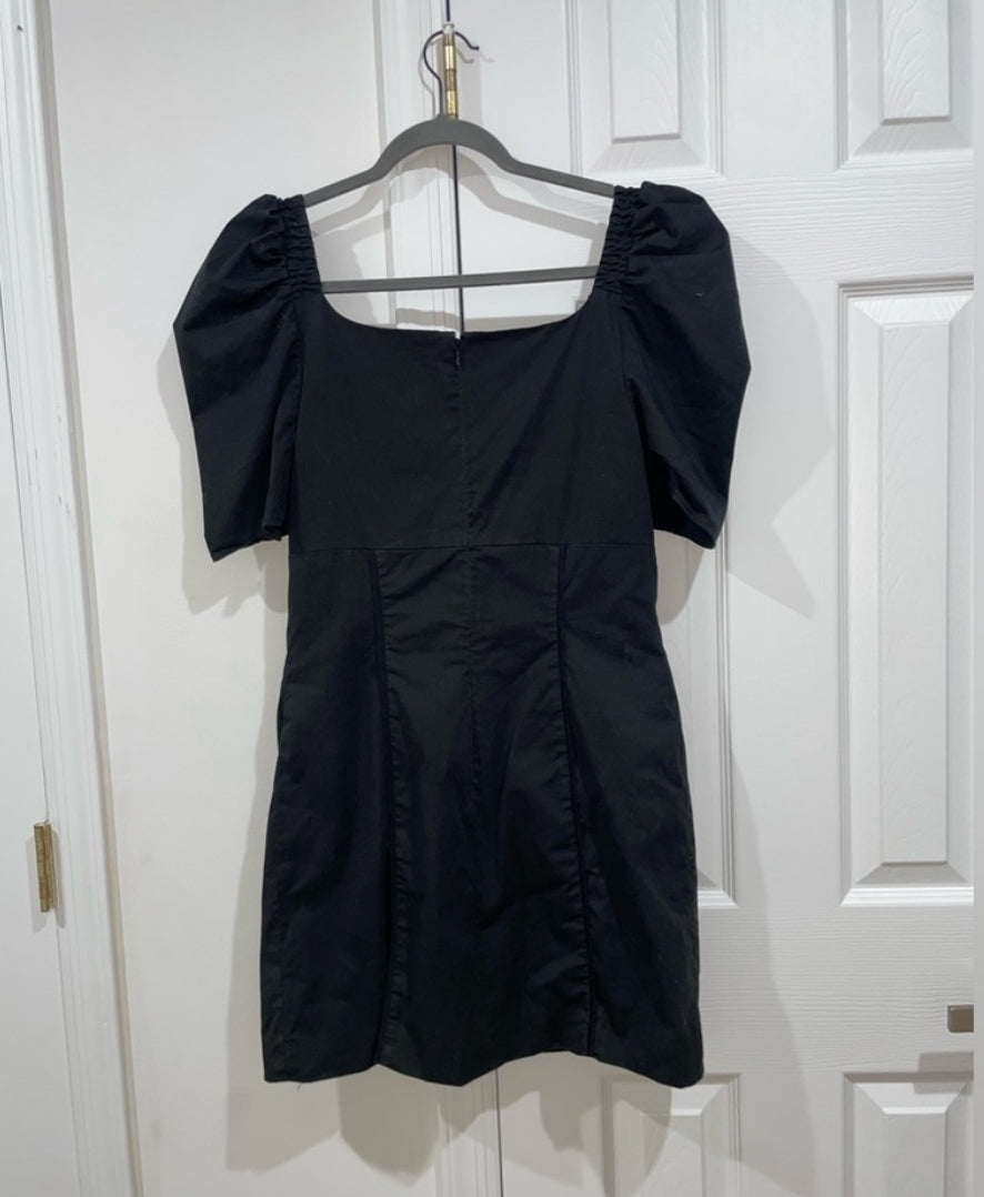 C/MEO Collective Subscribe Dress Black Puff Sleeve Mini Square Neck Size Medium