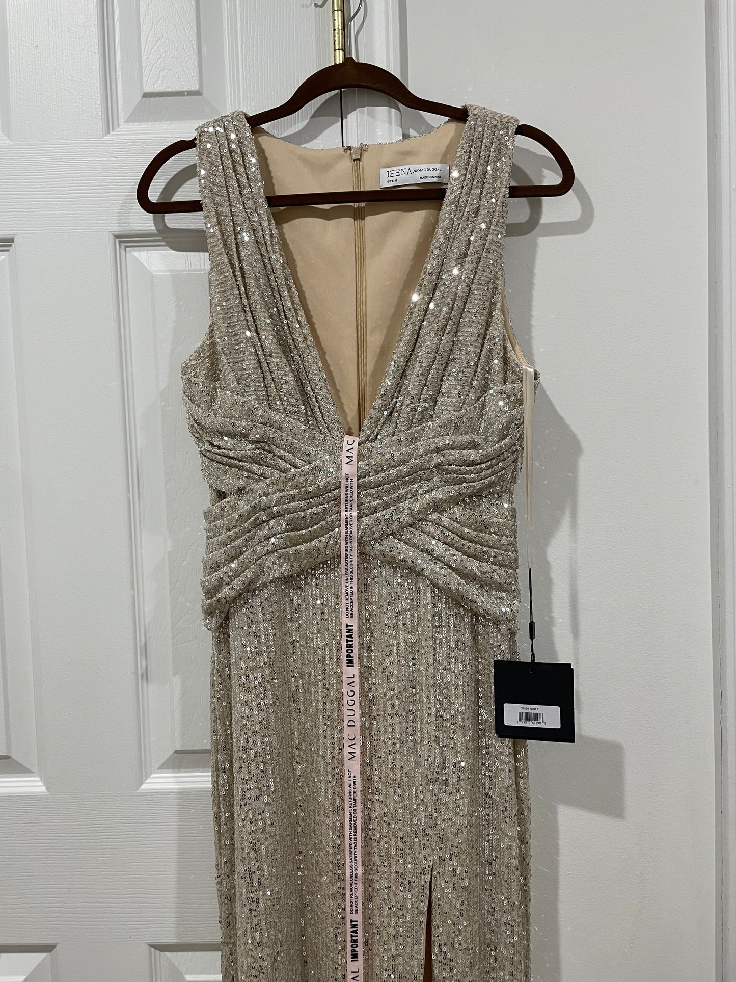 NWT Leena Mac Duggal Sequin Sheath Gown Champagne Nude Dress Size 8 $398 26598