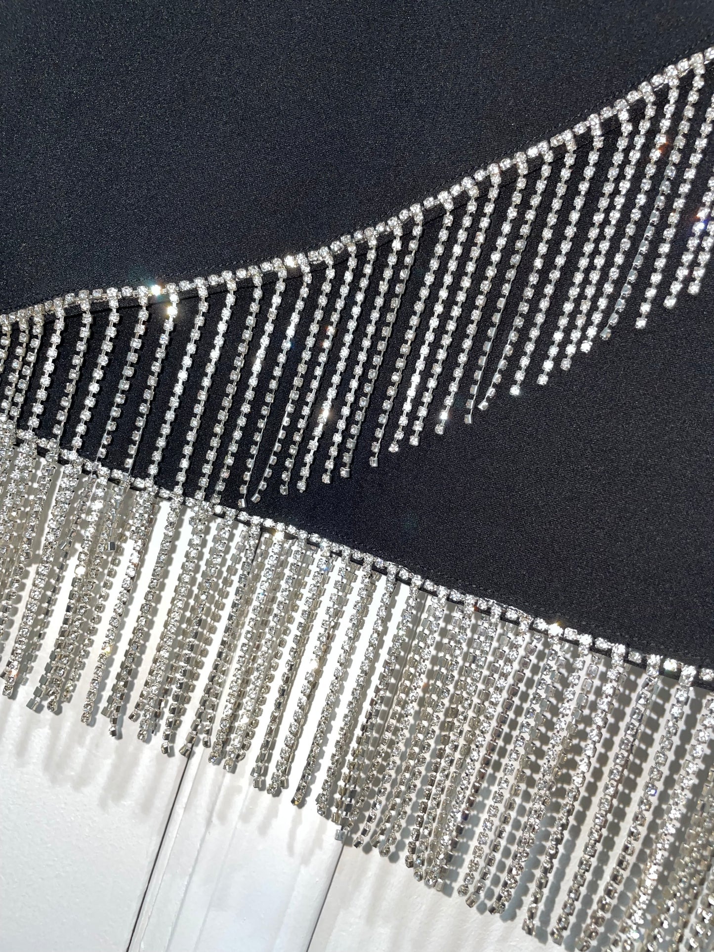 FORE Women's Rhinestone Fringe Black Mini Skirt Size Small $98