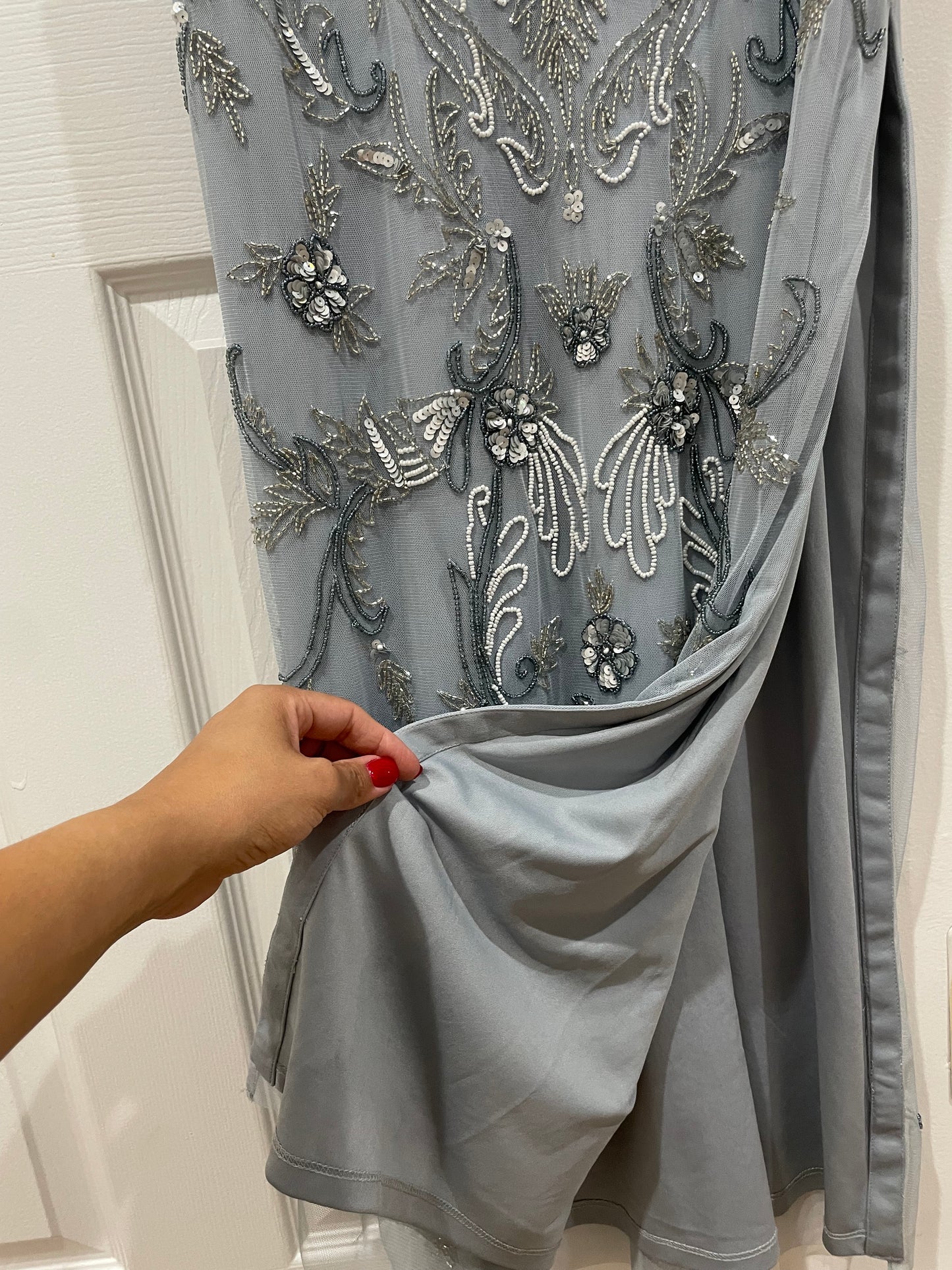 Aidan Mattox Light Blue Fully Beaded Gown Maxi Column Dress Size 4 $495