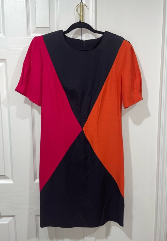 Vintage David Benjamin Colorblock Dress Geometric Retro 80s 90s Made In USA Sz M