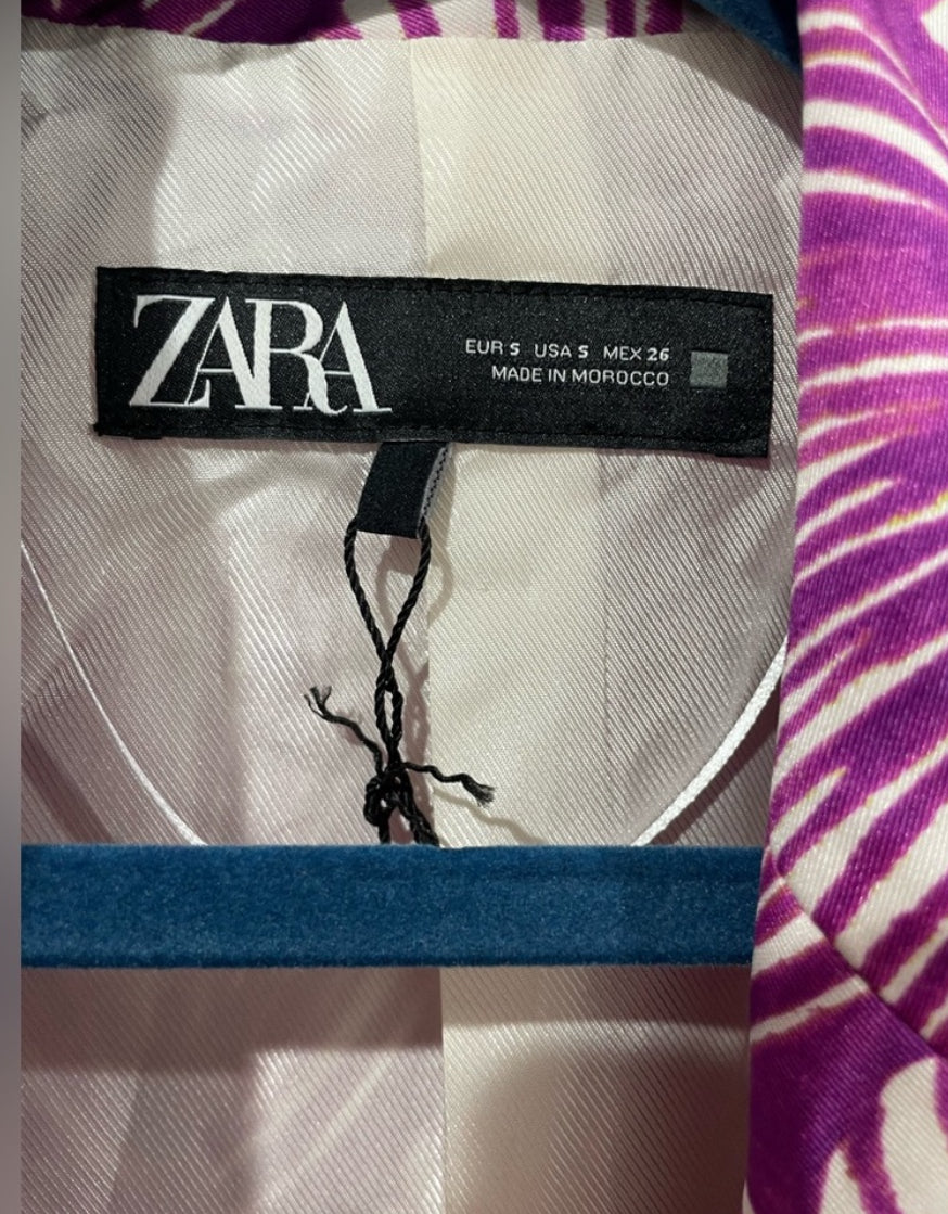 Zara Satin Effect Printed Blazer Purple Multicolor Blogger’s Favorite Size Small