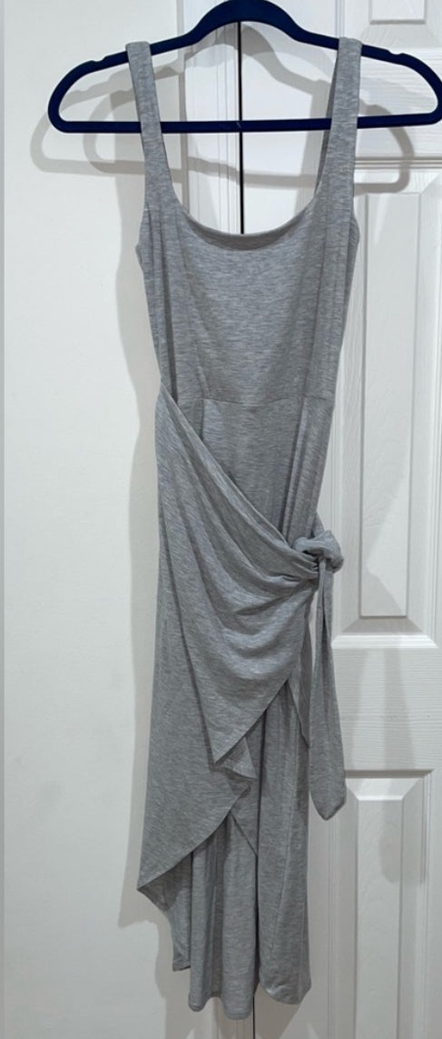 Aritzia Wilfred Heather Gray Saturn Drapey Midi Resort Wrap Dress Size XS