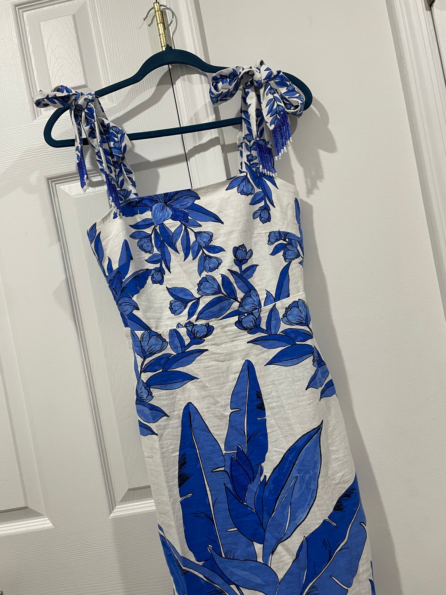 Calypso St. Barth Linen Blend Tropical Floral Midi Sheath Dress Size XS