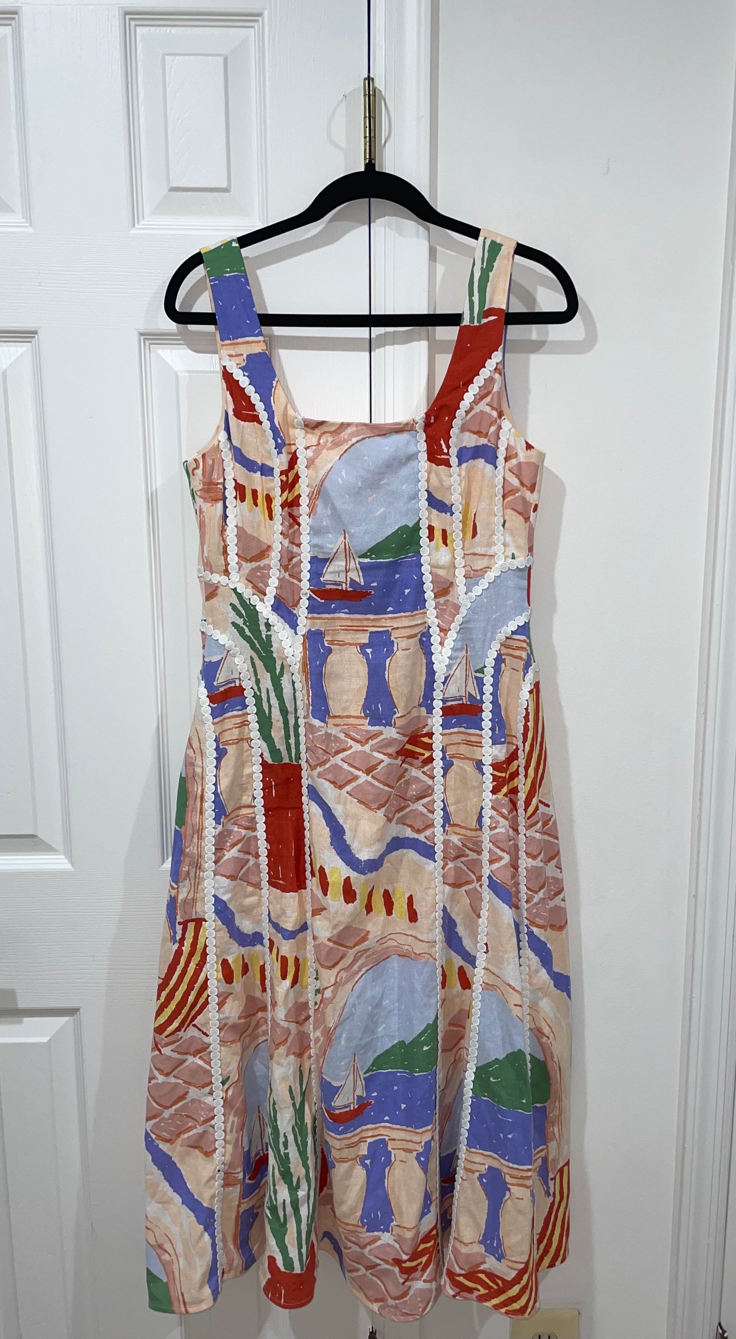 Christian Lacroix Linen Blend Scenic Coastal Print Maxi Dress Size Small