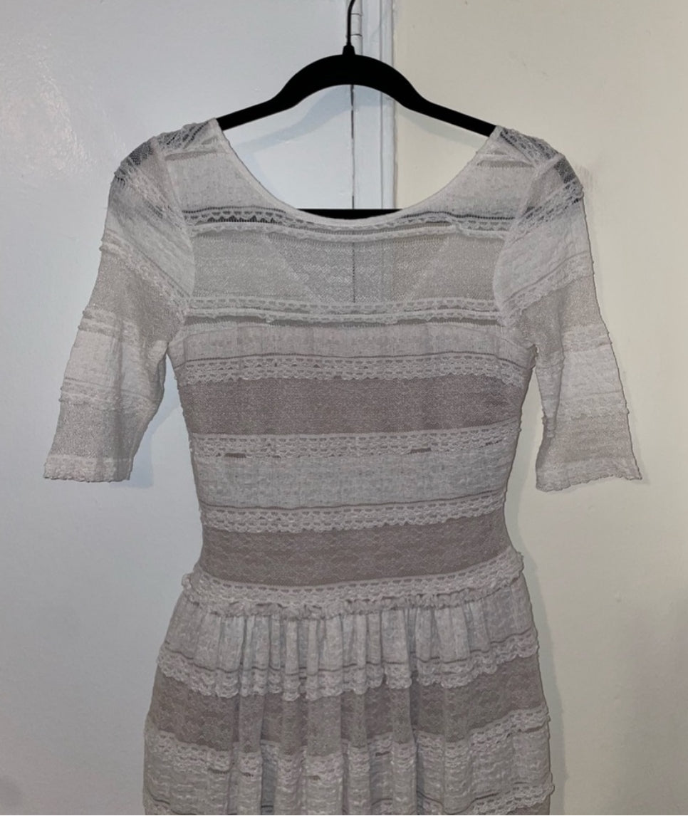 BCBGMAXAZRIA LOUE White Lace Fit & Flare Mini Dress With Pockets Size XS $268