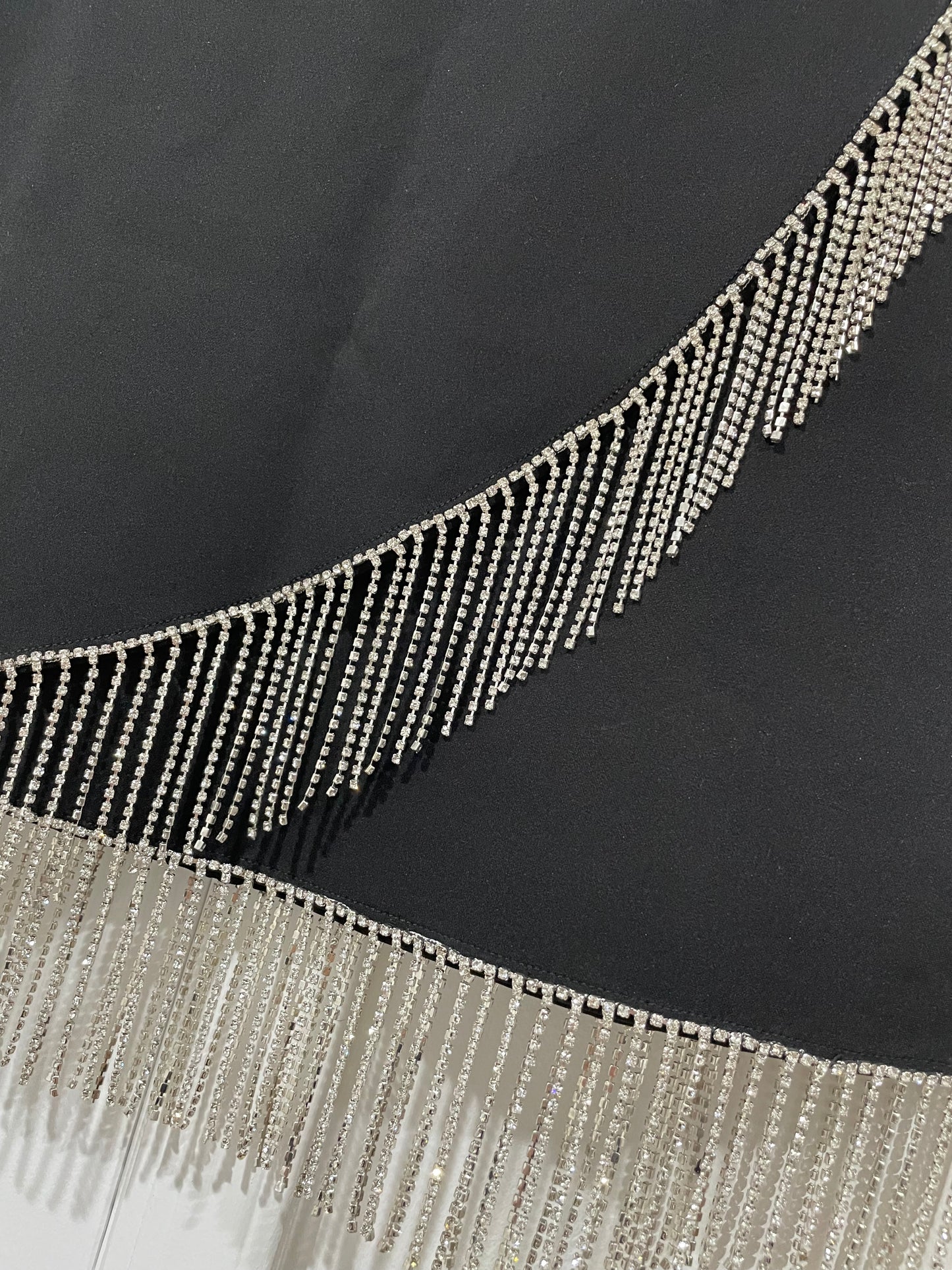 FORE Women's Rhinestone Fringe Black Mini Skirt Size Small $98