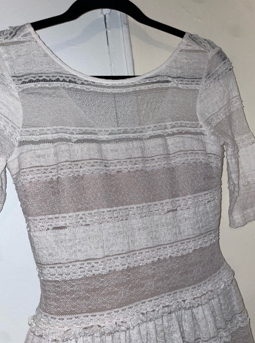 BCBGMAXAZRIA LOUE White Lace Fit & Flare Mini Dress With Pockets Size XS $268