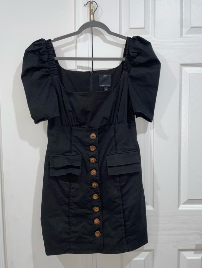 C/MEO Collective Subscribe Dress Black Puff Sleeve Mini Square Neck Size Medium
