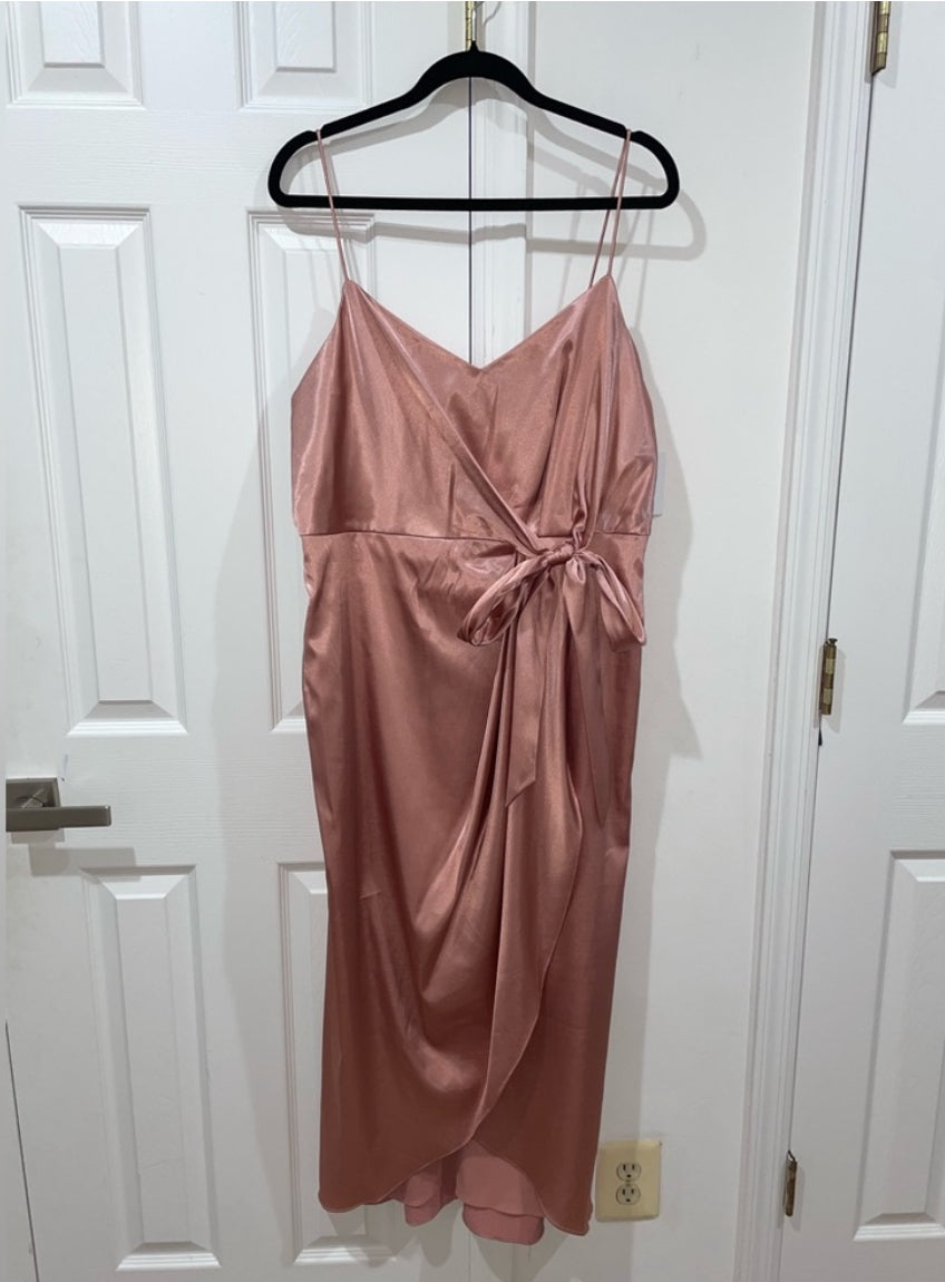 After Six Midi Charmeuse Dress Draped Tulip Skirt Desert Rose Size 18 $227