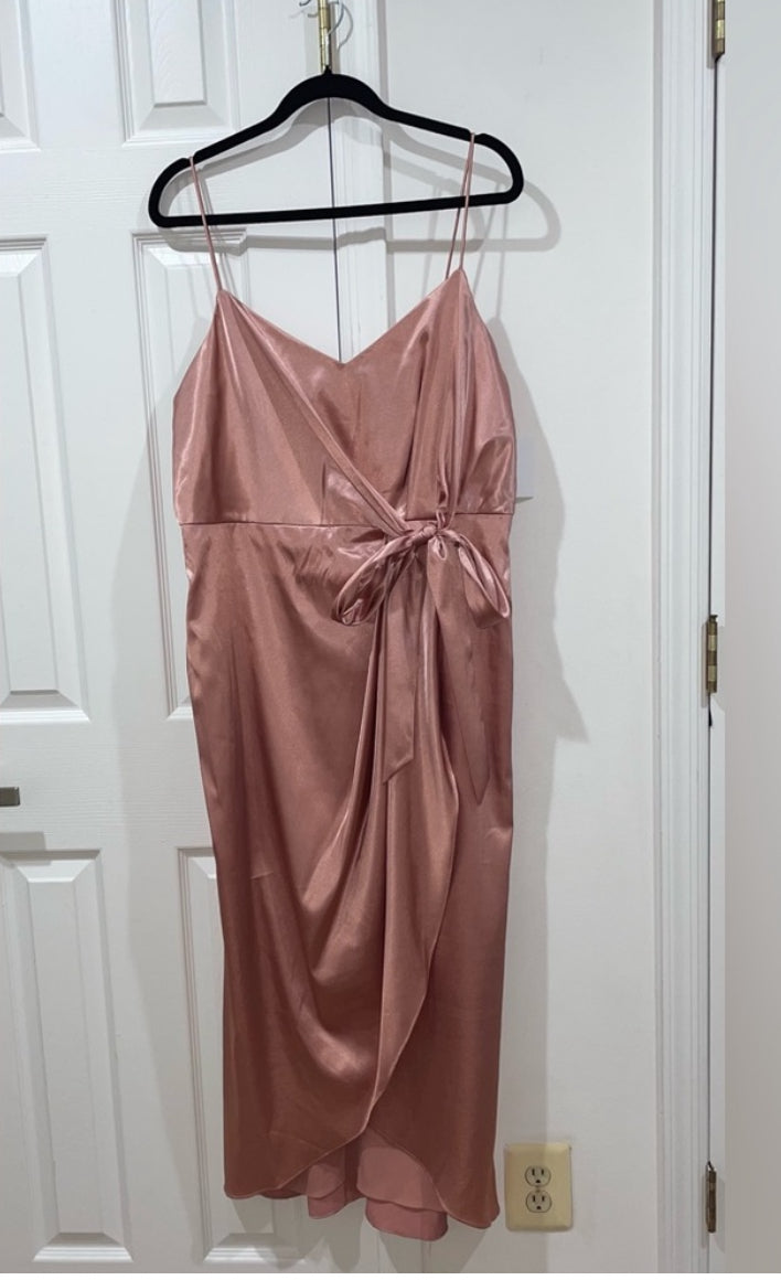 After Six Midi Charmeuse Dress Draped Tulip Skirt Desert Rose Size 18 $227